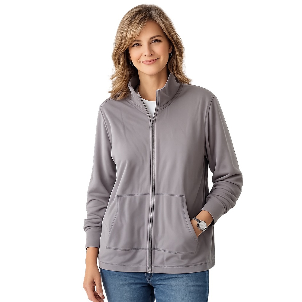 Eileen Fisher Organic Cotton Neutral Gray Zip Front Lounge Sweatshirt Size XL